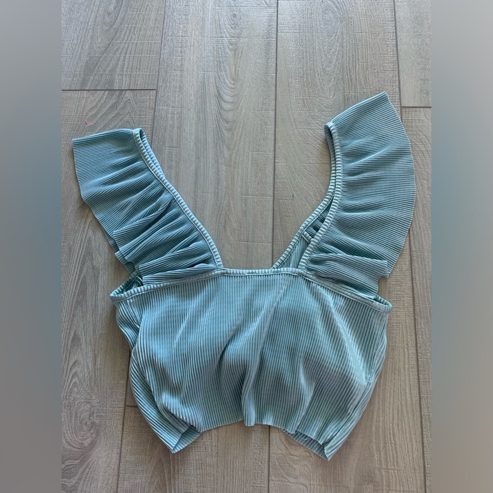 Zara Teal Ribbed Crop Top Medium - Picture 5 of 6